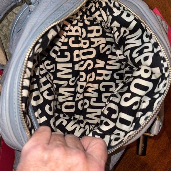 Marc Jacobs  Dome top satchel shoulder bag  Crossbody bag  leather blue gray EUC - Picture 4 of 17